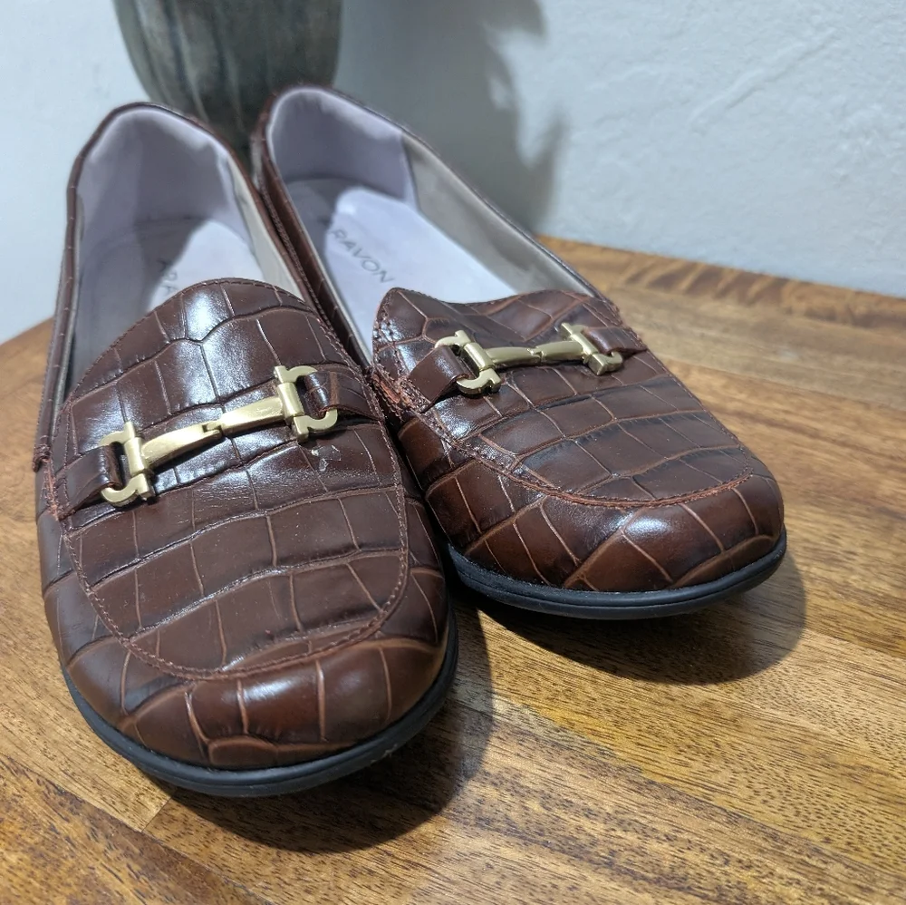 Aravon Womens Abbey Bit Loafer Brown Croco CI1064 Size 10-41.5‎